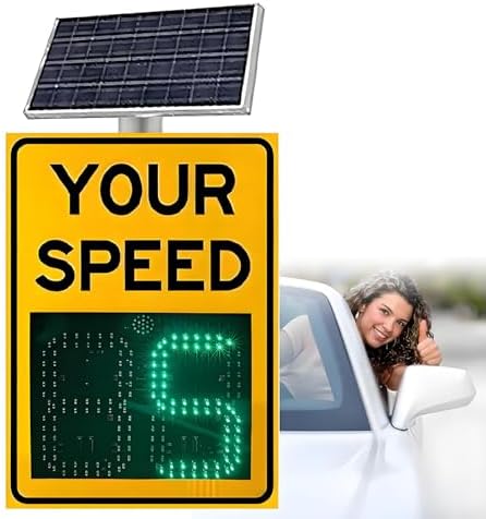 Solar-Powered LED Speed Limit Radar Sign, Aluminum Traffic Display for Effective Road Safety, 23.62x35.43 Inches, Complete with Accessories for Enhanced Traffic Control