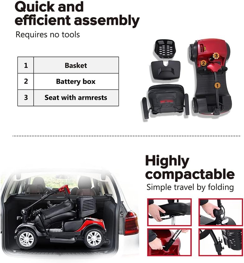 Mobility Scooters Seniors Outdoor Power Scooter Handicap Electric Scooters with 4 Wheel Lightweight Compact Motorized Scooter,Silver