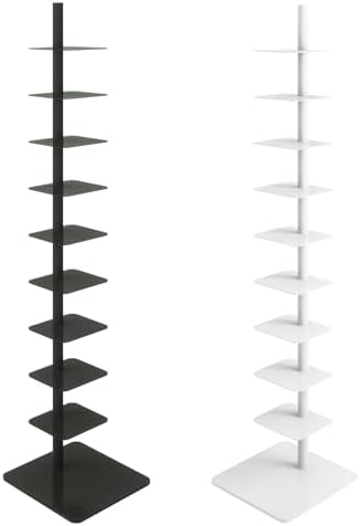 HYHTMER 9-Tier Metal Spine Bookshelf - Vertical Tower for Booksfor Small Spaces, Multipurpose Corner Bookshelf, Tall & Narrow Ladder Bookcase, Ideal Book Display for Home or Office (White)