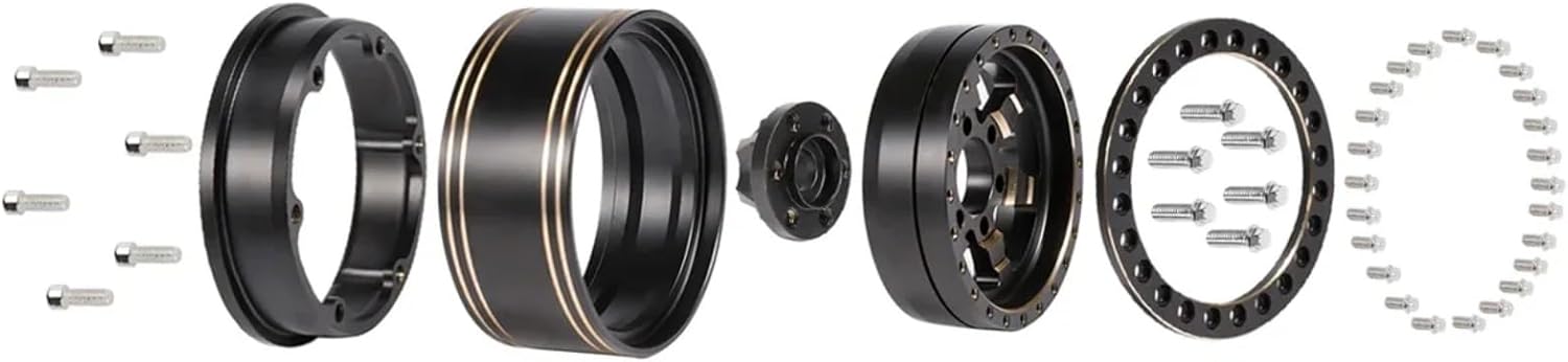 RC Upgrade Accessories for TRX4 for Capra for SCX10 D90 VS4-10 Gen8 CC01 1/10 1/8 Heavy Brass 6 Spokes 1.9'' Wheels Rim with Scale Beadlock Hardware RC Crawler