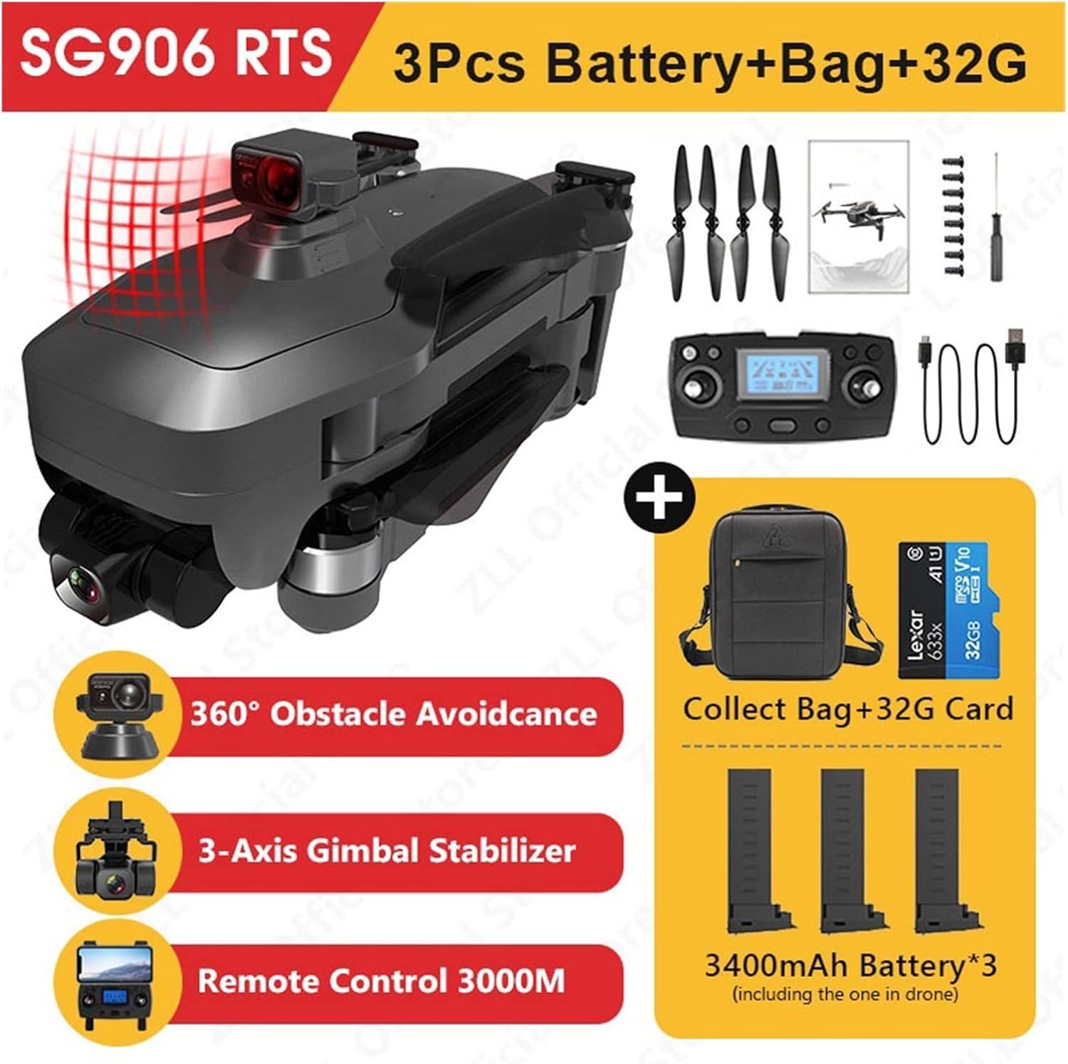 Drone 3-Axis 4K HD Camera Drone 360 Obstacle Avoidance FPV 5G WiFi 3K RC Distance Professional GPS Dron Quadcopter One Key Take Off/Landing (Color : MAX-2B Size : 1) (Max1 3b)