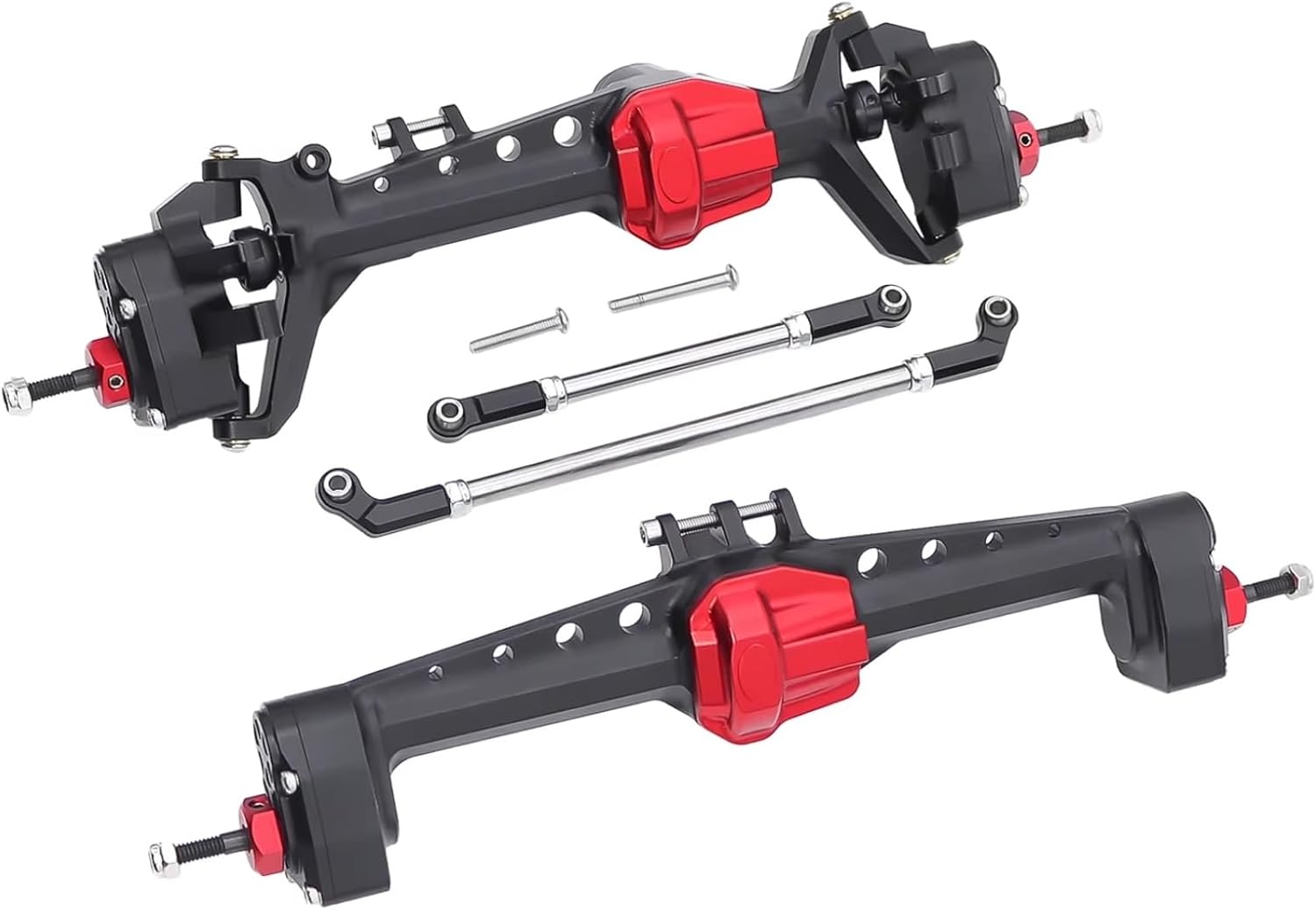 Rc Crawlers Axles For SCX10 III AR45P 1/10 Aluminum Offset Front Rear Portal Axle Set With 3 Section CVD Driveshaft Two Servo Mount RC Crawler Car(Black,1set)