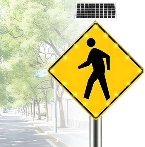 Solar LED Flashing Pedestrian Crossing Sign - 16 Bright LEDs, Weatherproof Aluminum IP65, 24-inch Road Traffic Warning Sign for Parks & Schools, Urban Safety Alert