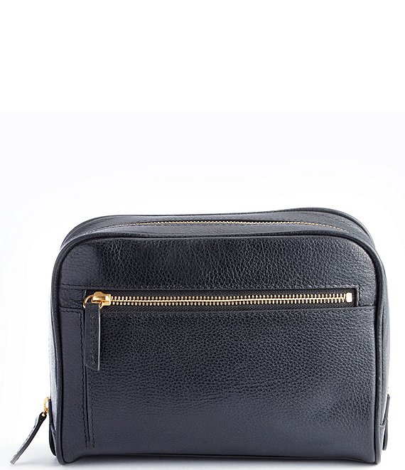 Pebbled Leather Zip Toiletry Travel Bag