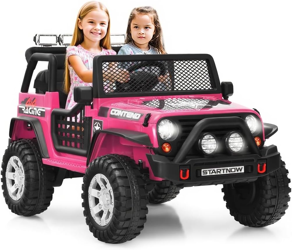 OLAKIDS Kids Ride on Truck, 2 Seater 12V Electric Vehicle with Remote Control, Toddler Battery Powered Toy Car with 2 Speeds Rocking Function Spring Suspension Bluetooth USB AUX Music