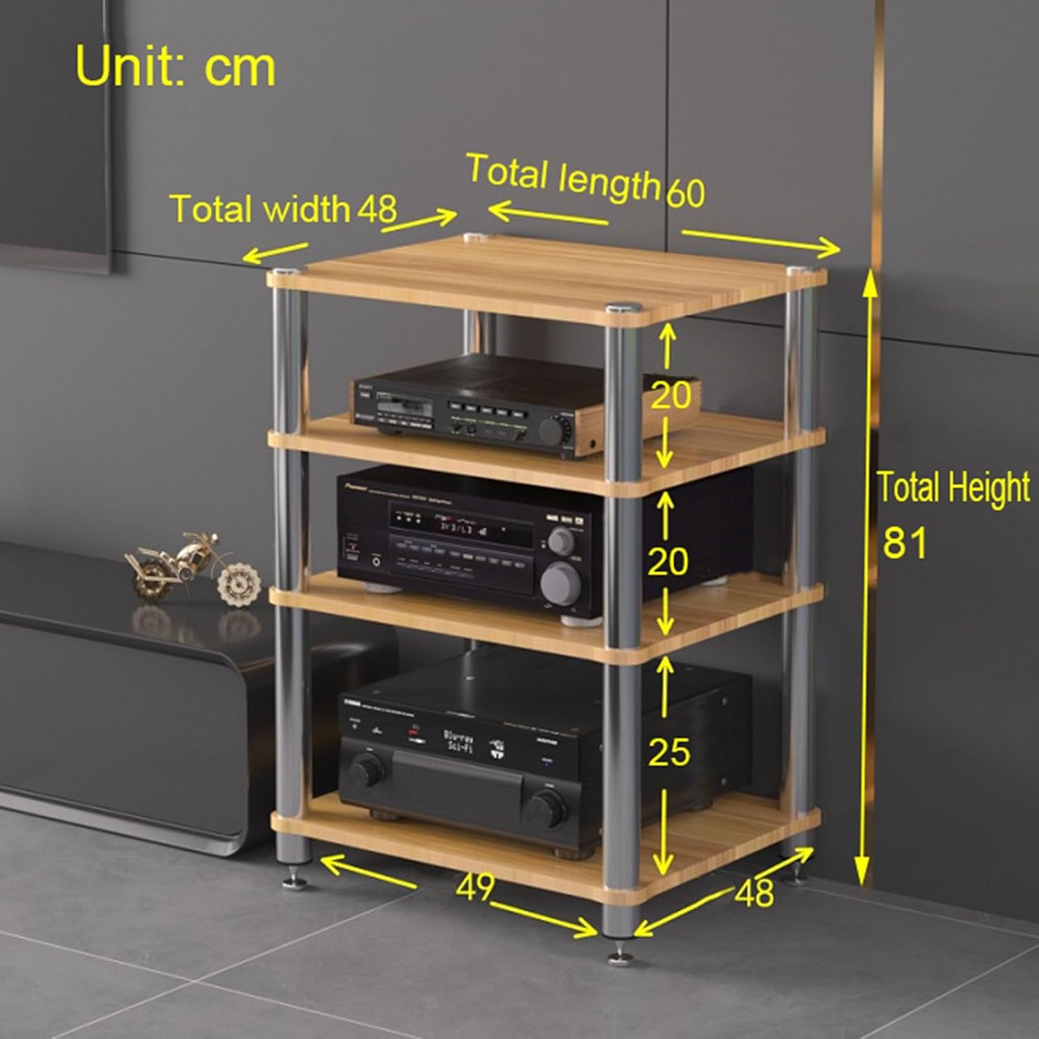 4-Tier AV Media Cabinet Stand Audio/Video Component Cabinet Stereo Rack Audio Tower
