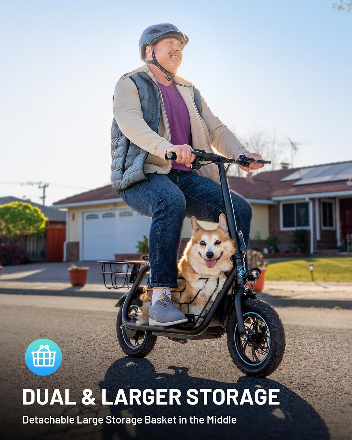 URBANMAX Electric Scooter with Seat for Adult,300W Motor,Up to 15.5 MPH,Max Range 20 Miles,Includes Ample Storage Basket for Pets Dogs Items,C1S-7S4