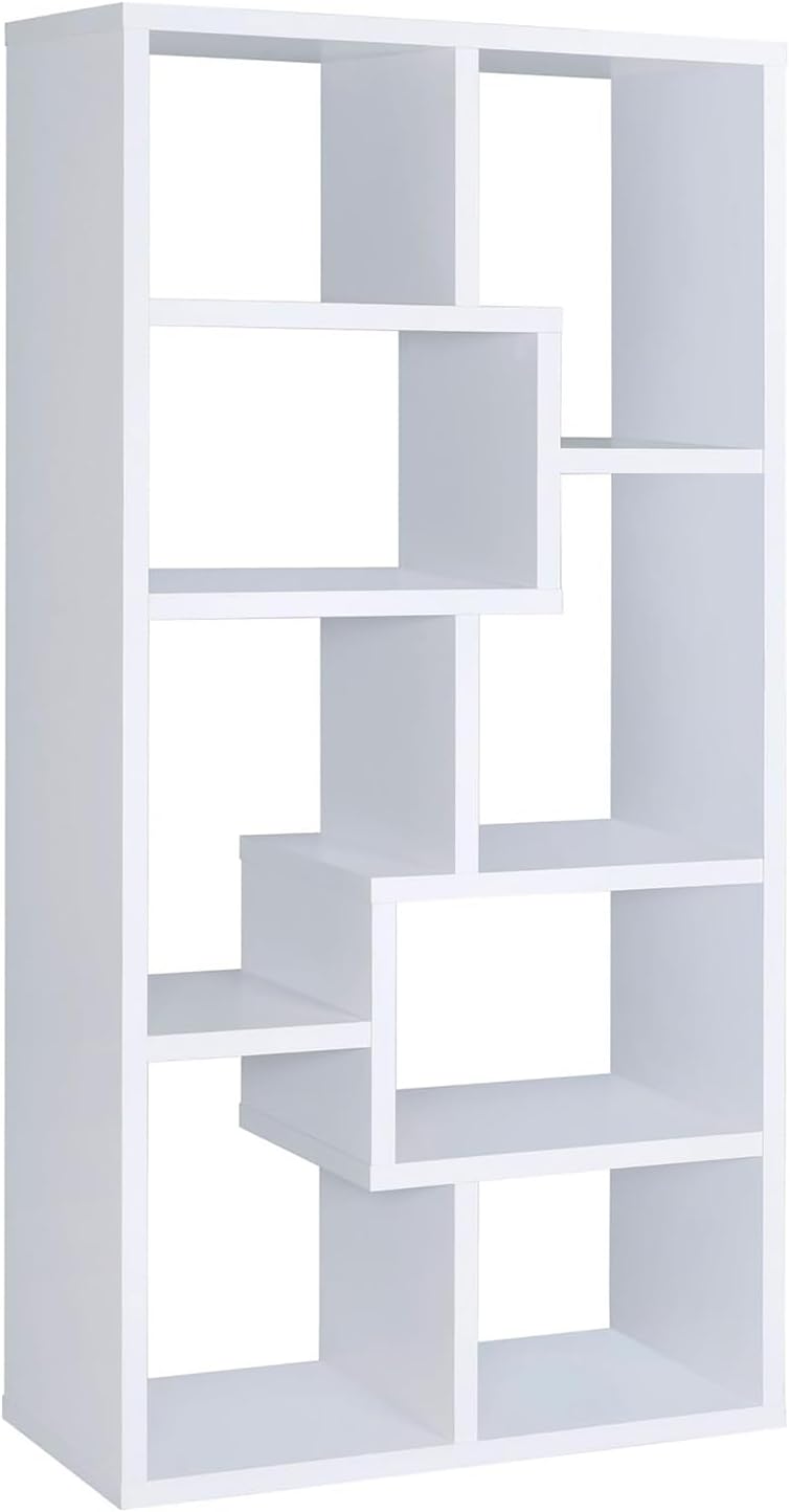 Transitional White 8-Shelf Standard Open Back Geometric Wood Bookcase