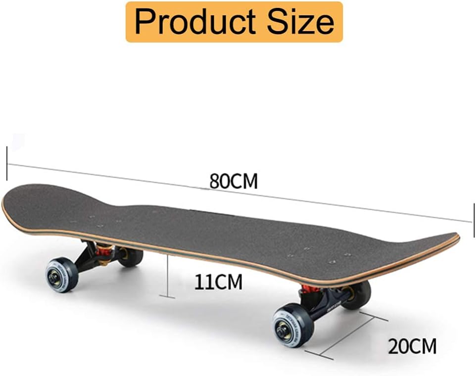 Skateboards 31 x 8 inch Complete Skateboard for Beginners 7 Layer Canadian Maple Double Kick Deck Concave Cruiser Trick Skateboard for Kids and Adults with All-in-One Skate T-Tool (A)