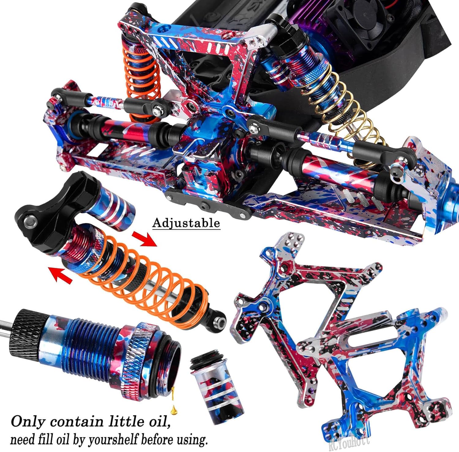 RC Upgrades Part for 1/10 Rustler/Slash/Stampede 4x4 4WD VXL,Arm/Shocks/gearbox/37T Diff Gear/Caster Block,Steering Blocks/Stub Axle Carriers/Drive Shaft/Shock Tower/Links,Colorful