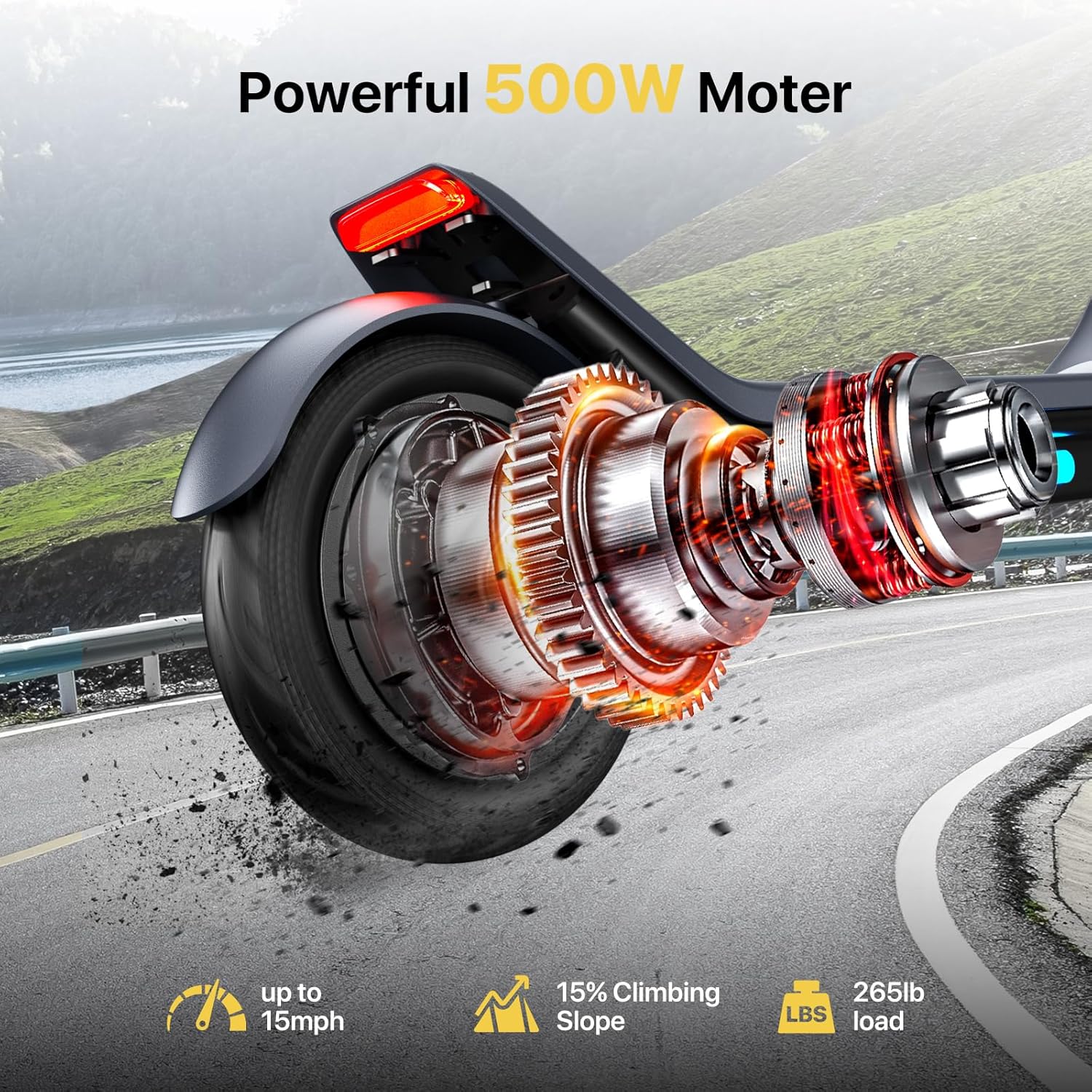 MEGAWHEELS Electric Scooter,Electric Scooter Adults Long Range 31 Miles,500W Motor,10in Pneumatic Tires,E Scooter with Smart APP Control for Commuting, Outdoor, Short Travel UL2272