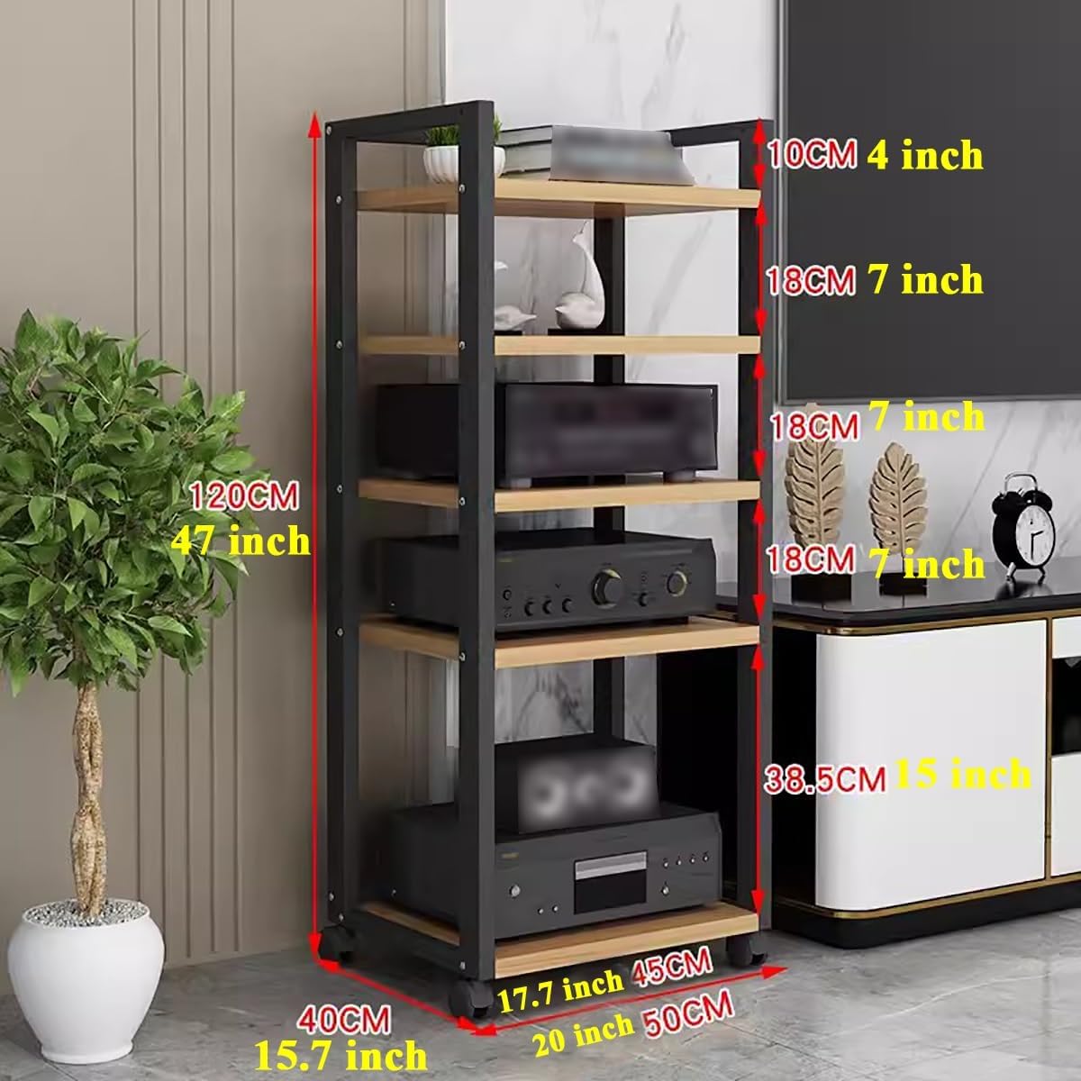 BYZOMU 120cm/47inch Tall 5 Tier Media Stand Audio/Video Component Cabinet
