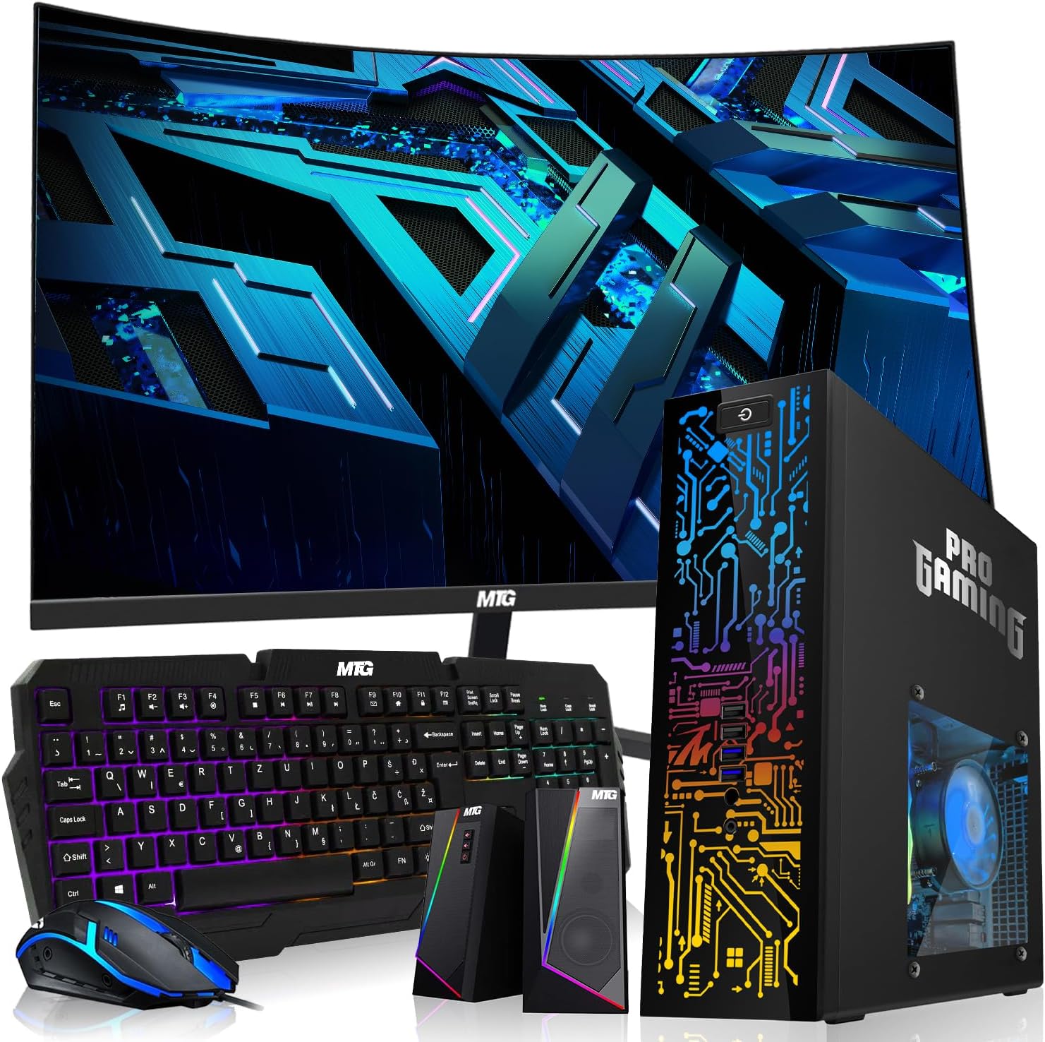 HP Desktop Computer PC – Intel Core i5, 16GB ARGB RAM, 1TB SSD, 27 Inch Curved Monitor, GT 1030 Graphics, RGB Keyboard with AI Copilot Key, Mouse & RGB Speaker, Windows 11 (Renewed)