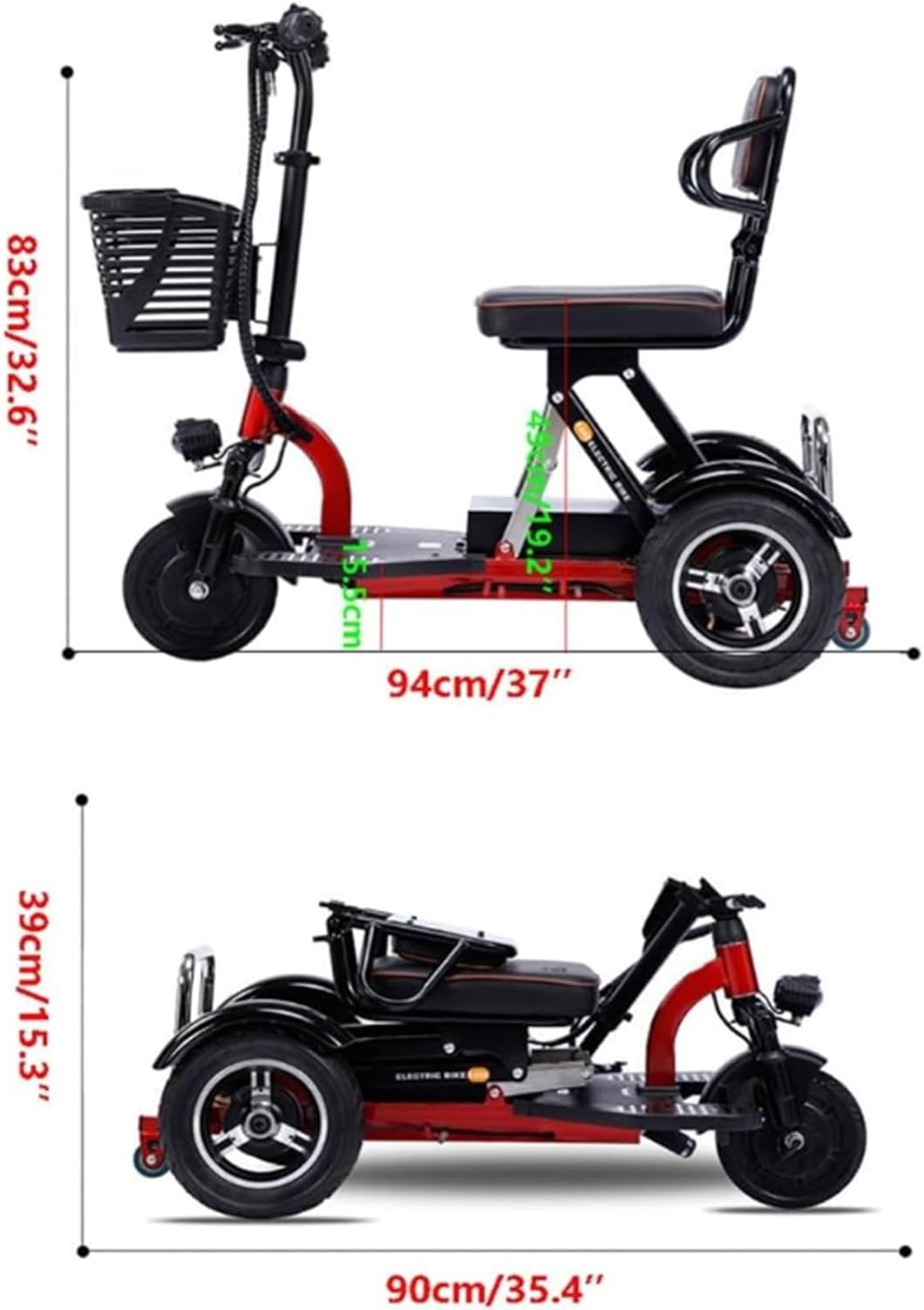 3 Wheeled Electric Mobility Scooters, Folding Mobility Scooters, Lightweight Travel Mobility Scooter with Charger and Basket for Seniors Adults Handicapped Elderly Run Forward