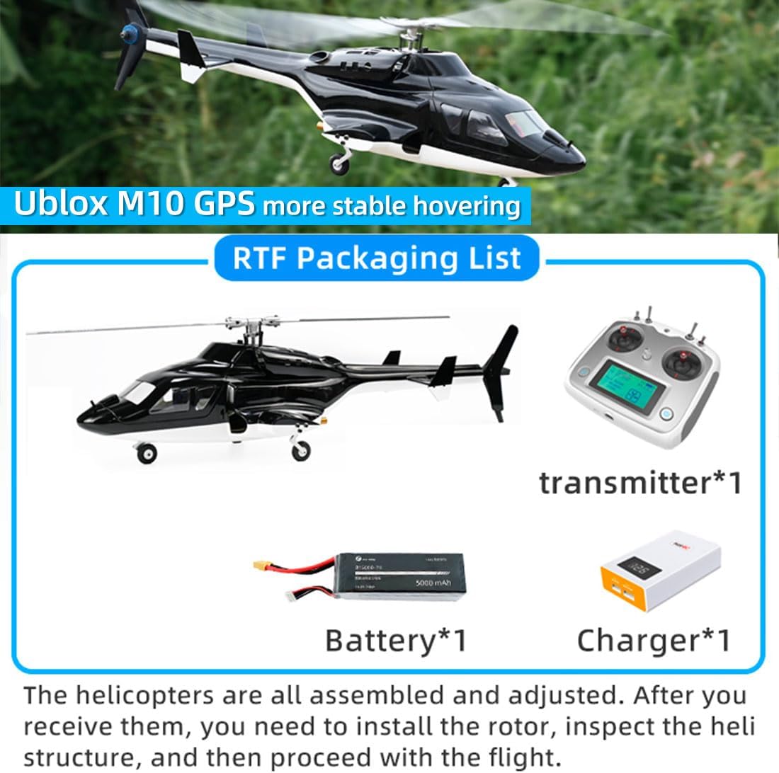 RC Helicopter for Adults, FLYWING FW450L Air-Wolf 450-Class 2.4G 6CH Military Helicopter, with GPS Positioning, Dual Brushless ESC, RTF VersionAircraft for Beginners