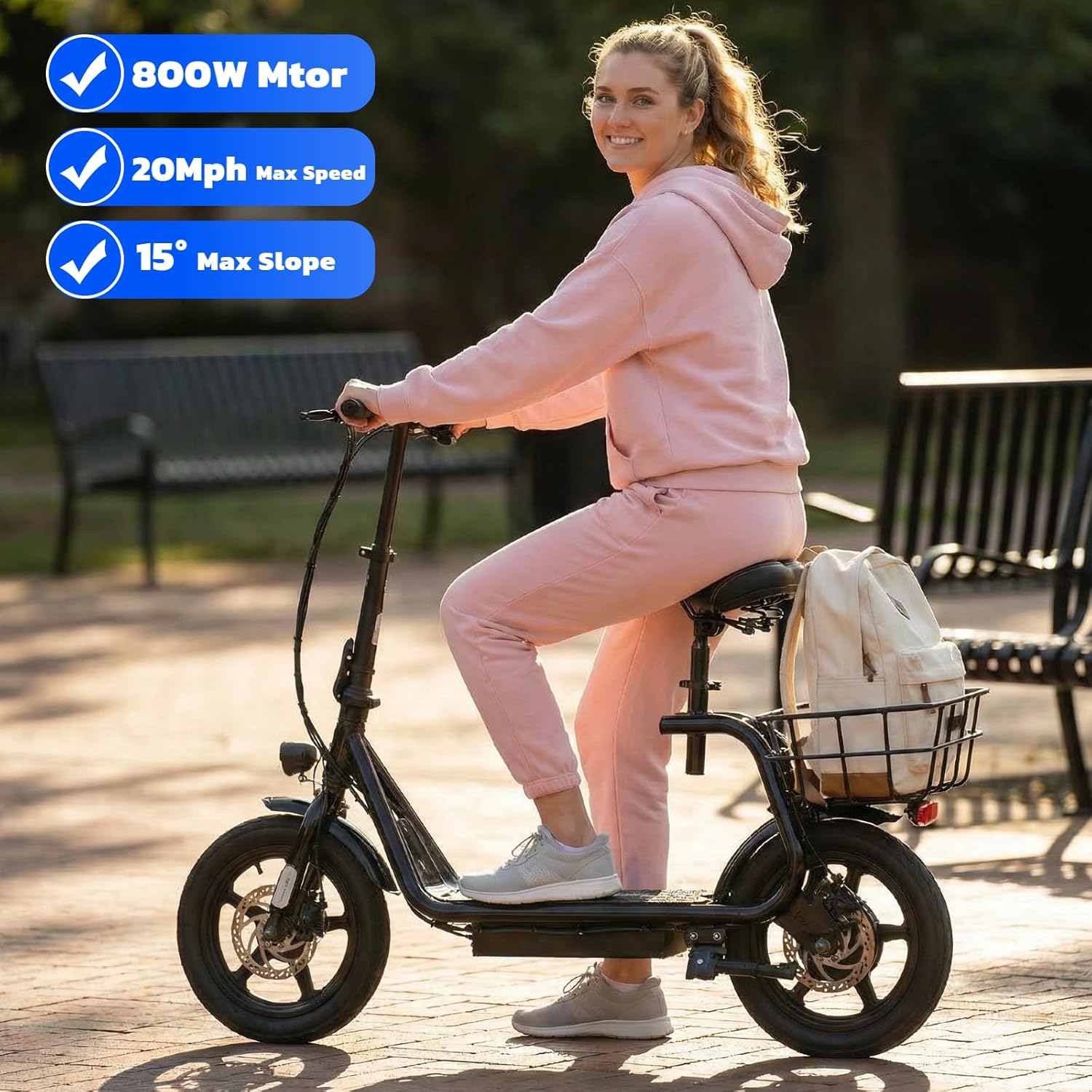 Caroma Electric Scooter with Seat for Adults, Max 30Miles Ranges&20Mph, 500/800/1200W Motor, 14/20