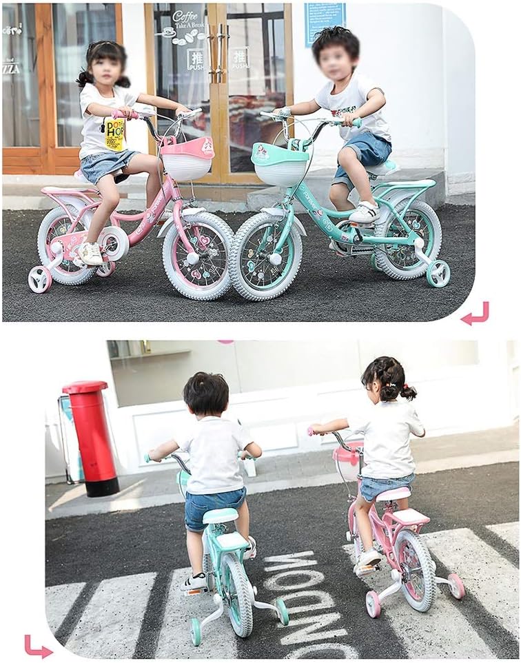 Bikes Kids AGYH Outdoor Children's Bicycle, Cute Mirror Bell, Cartoon Tire, with Auxiliary Wheels, A Tricycle Suitable for Girls to Ride Outdoors (Color : Green, Size : 102x50cm)