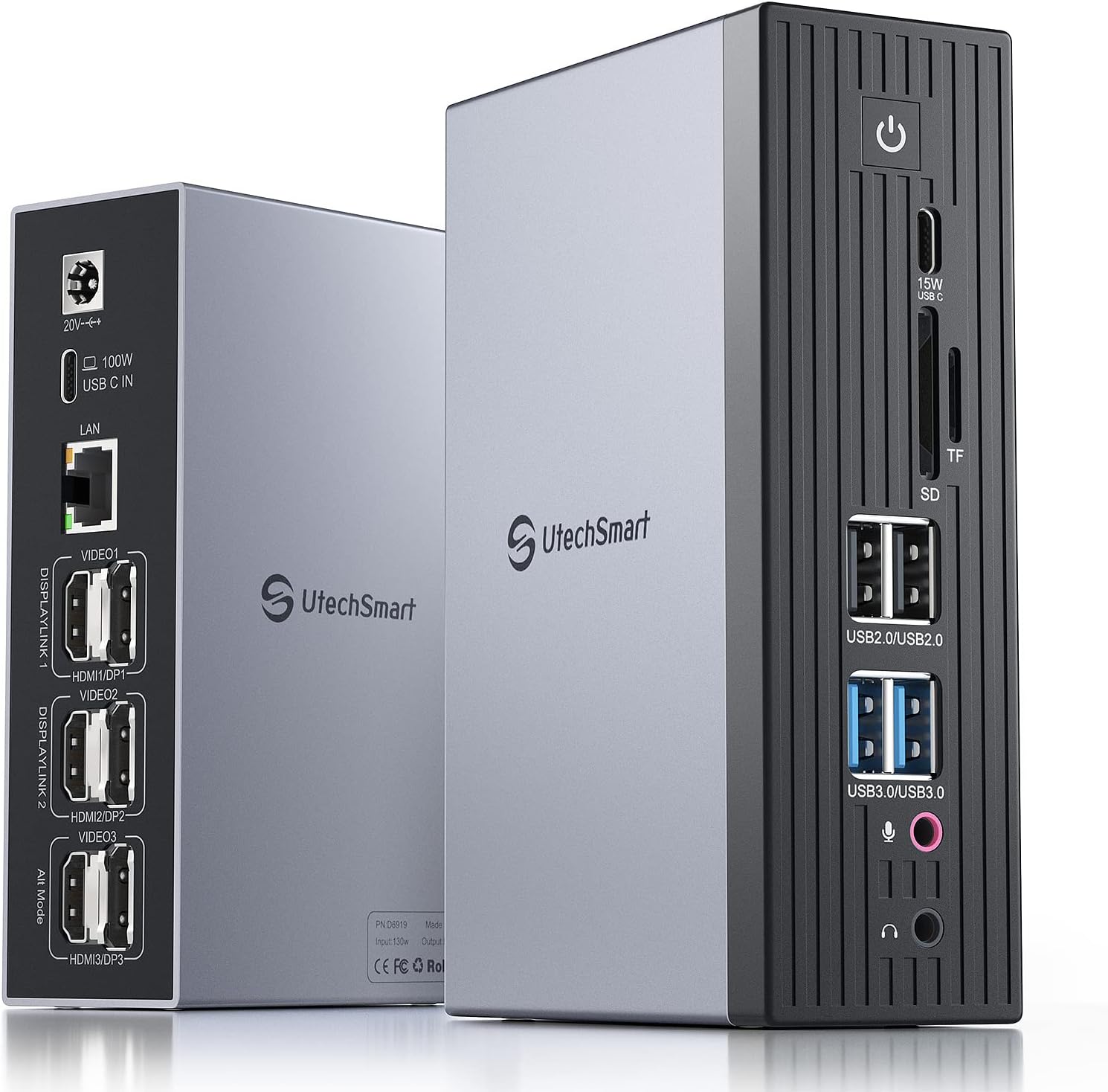 UtechSmart 3 Monitor 18 in 1 Docking Station 4K@60Hz Thunderbolt 3/4 USB-C Windows & MacBook Grey