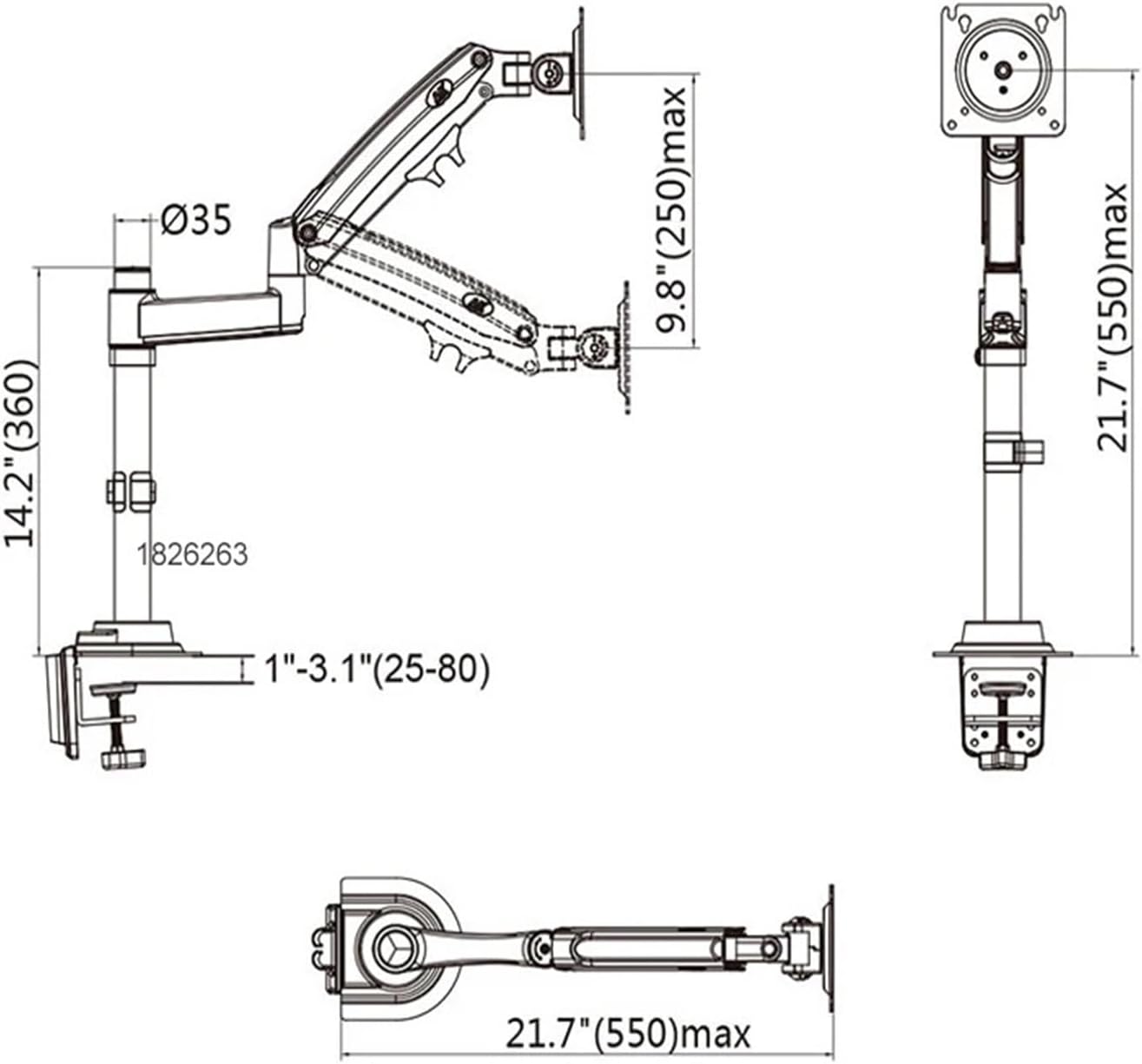 H100 Gas Spring 22-35 Inch LCD LED Monitor Stand Arm Fully Dynamic Desktop Ergonomic Monitor TV Mounting Bracket Load 2-12 kg