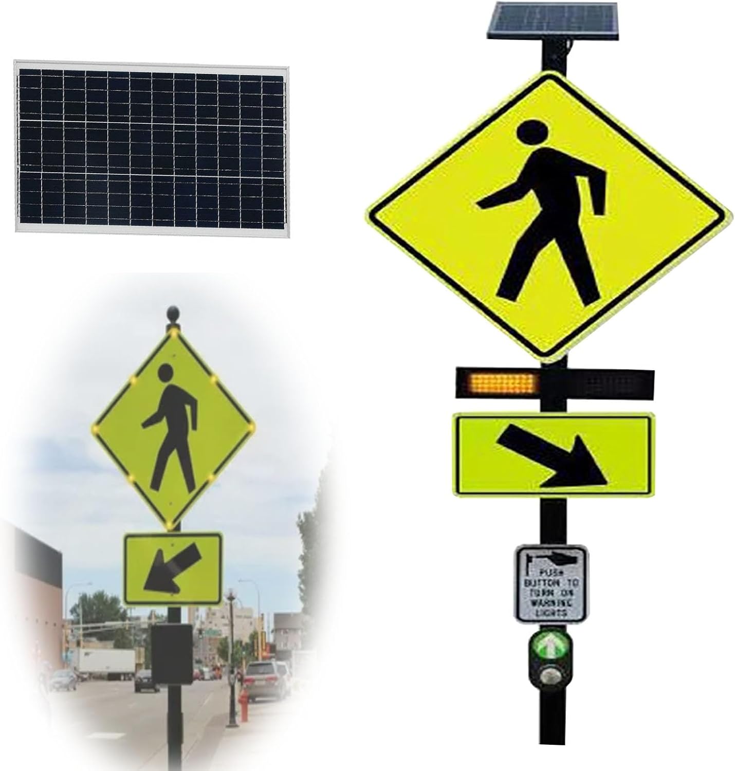 Solar-Powered LED Pedestrian Crossing Sign - Heavy Aluminum Reflective Traffic Warning Sign with Flashing Lights for Park, School, Urban, and Community Traffic Safety(Medium)