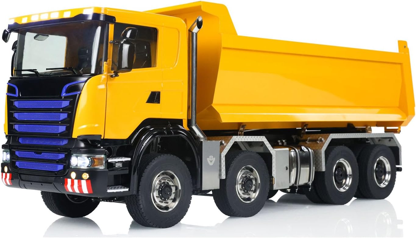 TOUCAN RC HOBBY Metal 1/14 Remote Control Hydraulic Dumper Truck 8x8 Full Tipper Car Differential for Ages 14+