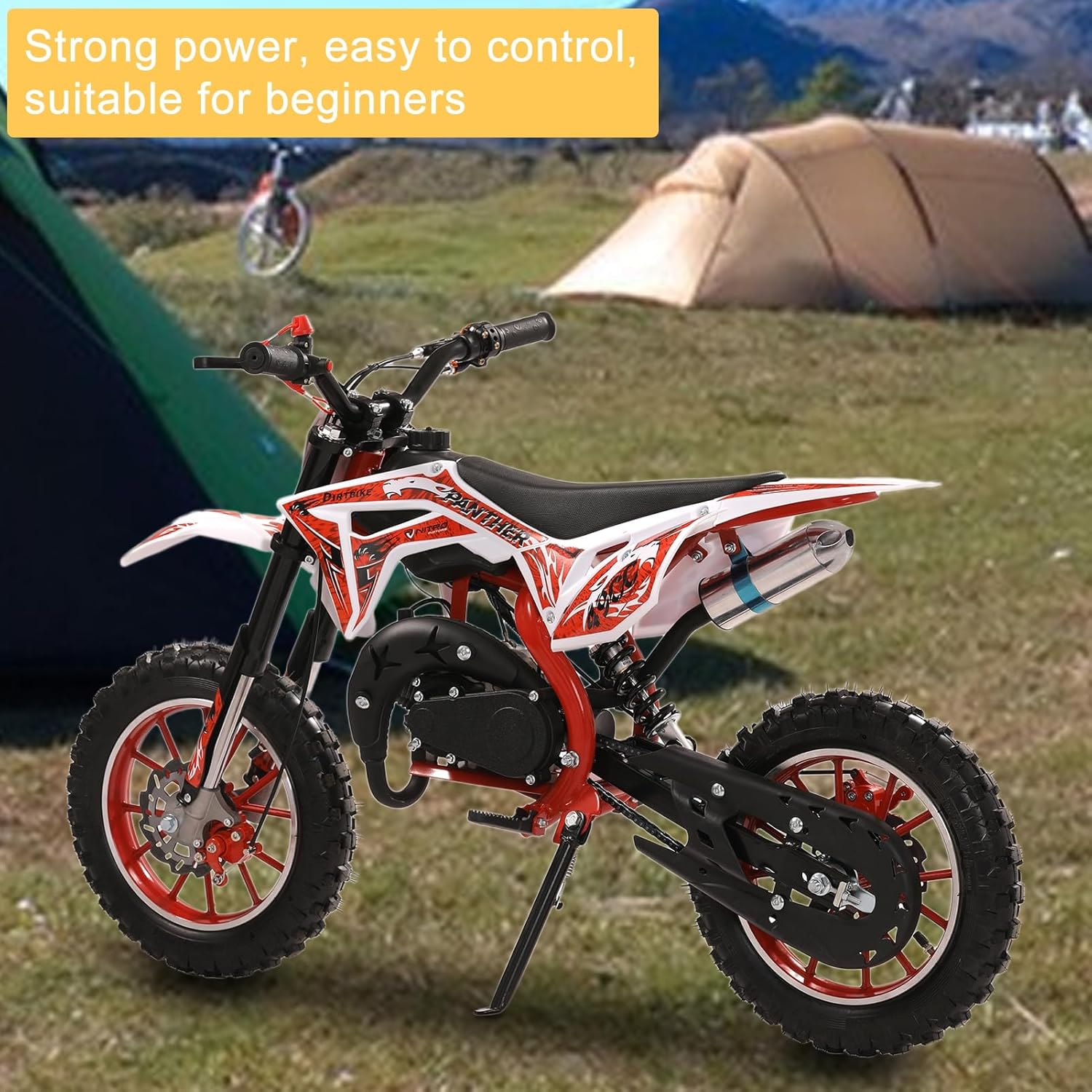 Dirt Bike for Kids & Adults,50cc 2-Stroke Gas Motorcycle,Pocket Rocket Motor-Bike Off Road Gas Power Mini Pocket with Front Rear Disc Brakes,Mini Dirt Scooter Bike Max Speed 40KM/H Red
