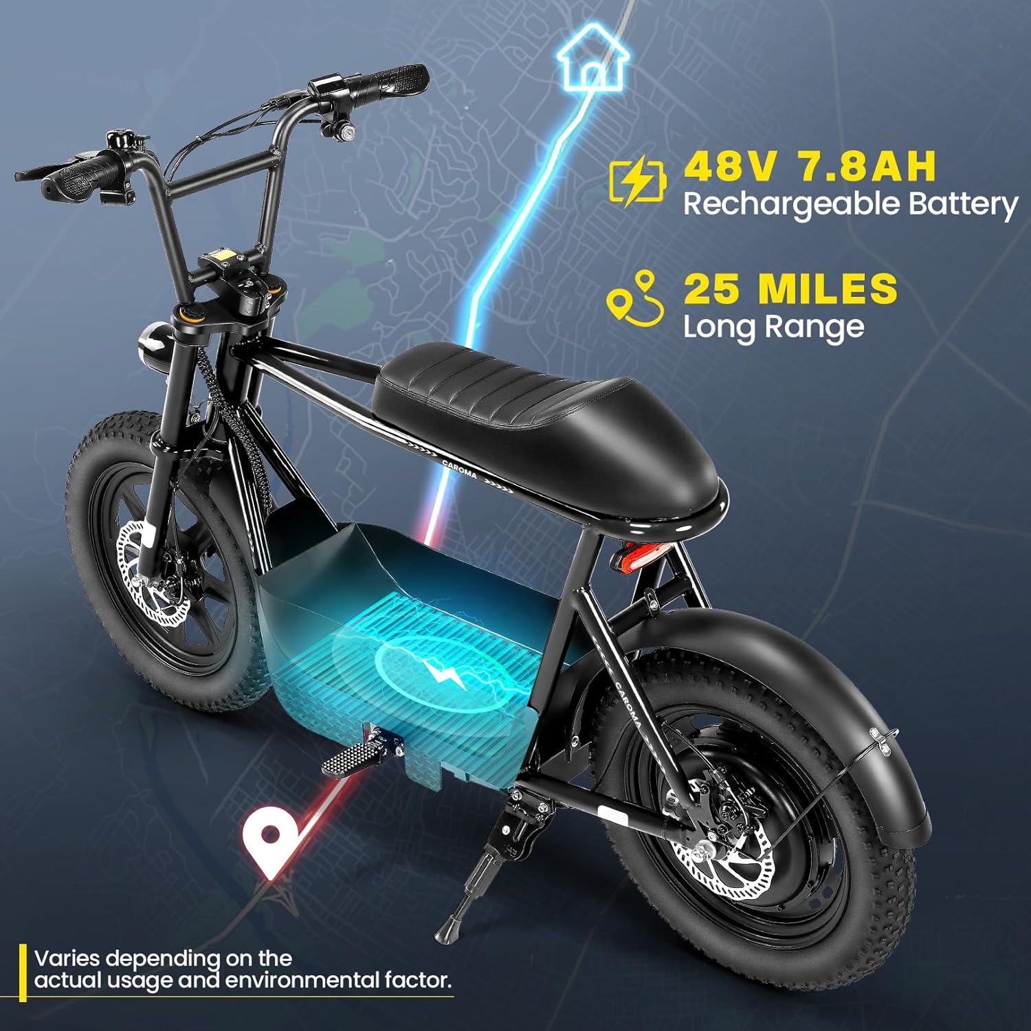 Caroma Peak 500W/800W/1200W Electric Scooter with Seat,16 * 3