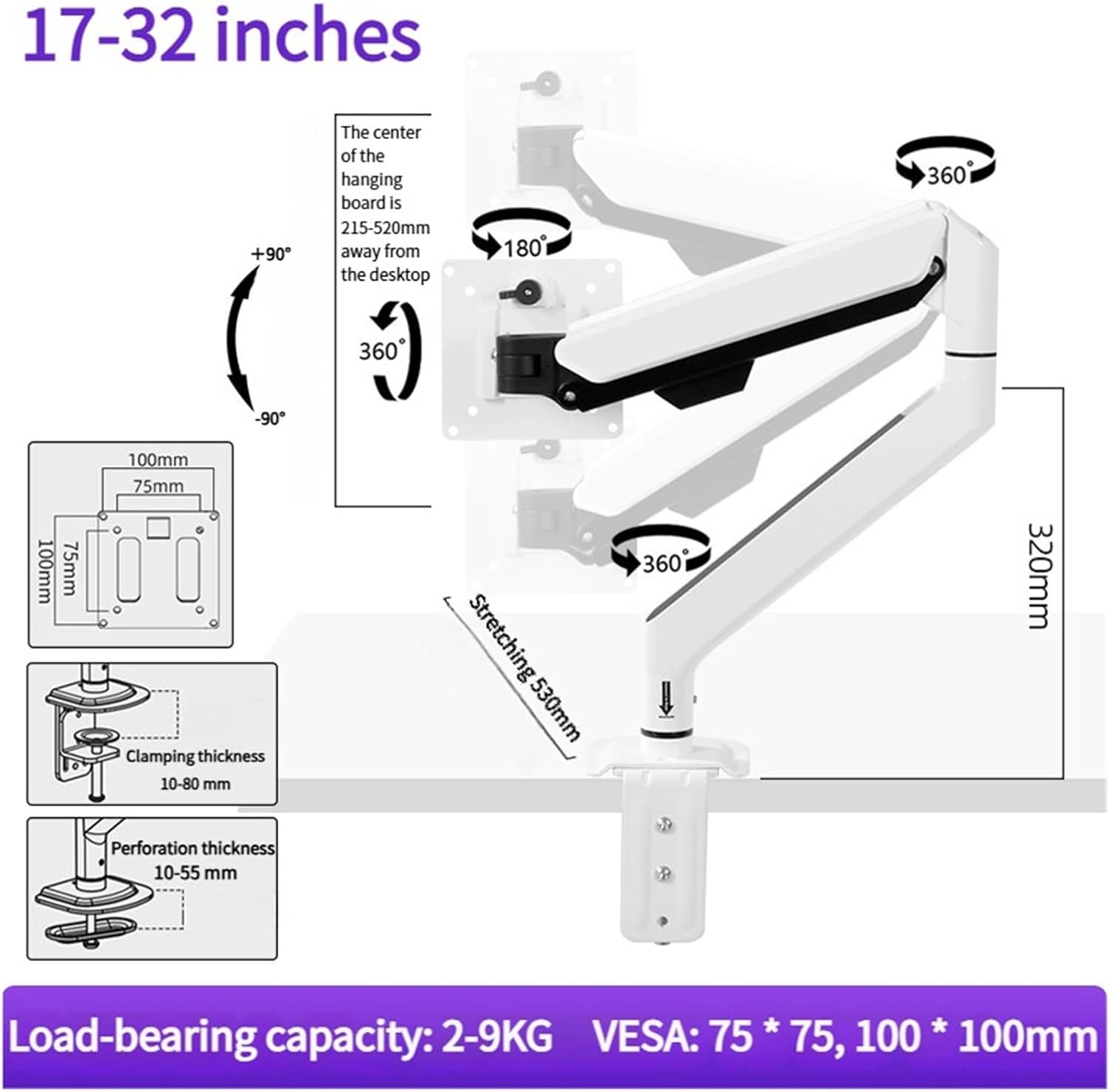 Monitor stand desktop monitor stand suitable for 17-36 inches, maximum load-bearing 12 kg screen computer desktop stand monitor arm(M3W)