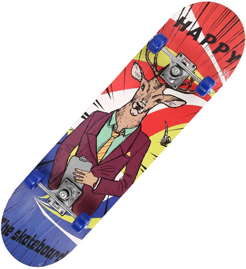 Skateboards for Beginners 31 x 8 inch Complete Skateboard for Kids Teens and Adults 7 Layer Canadian Maple Double Kick Deck Concave Cruiser Trick Skateboard (D)