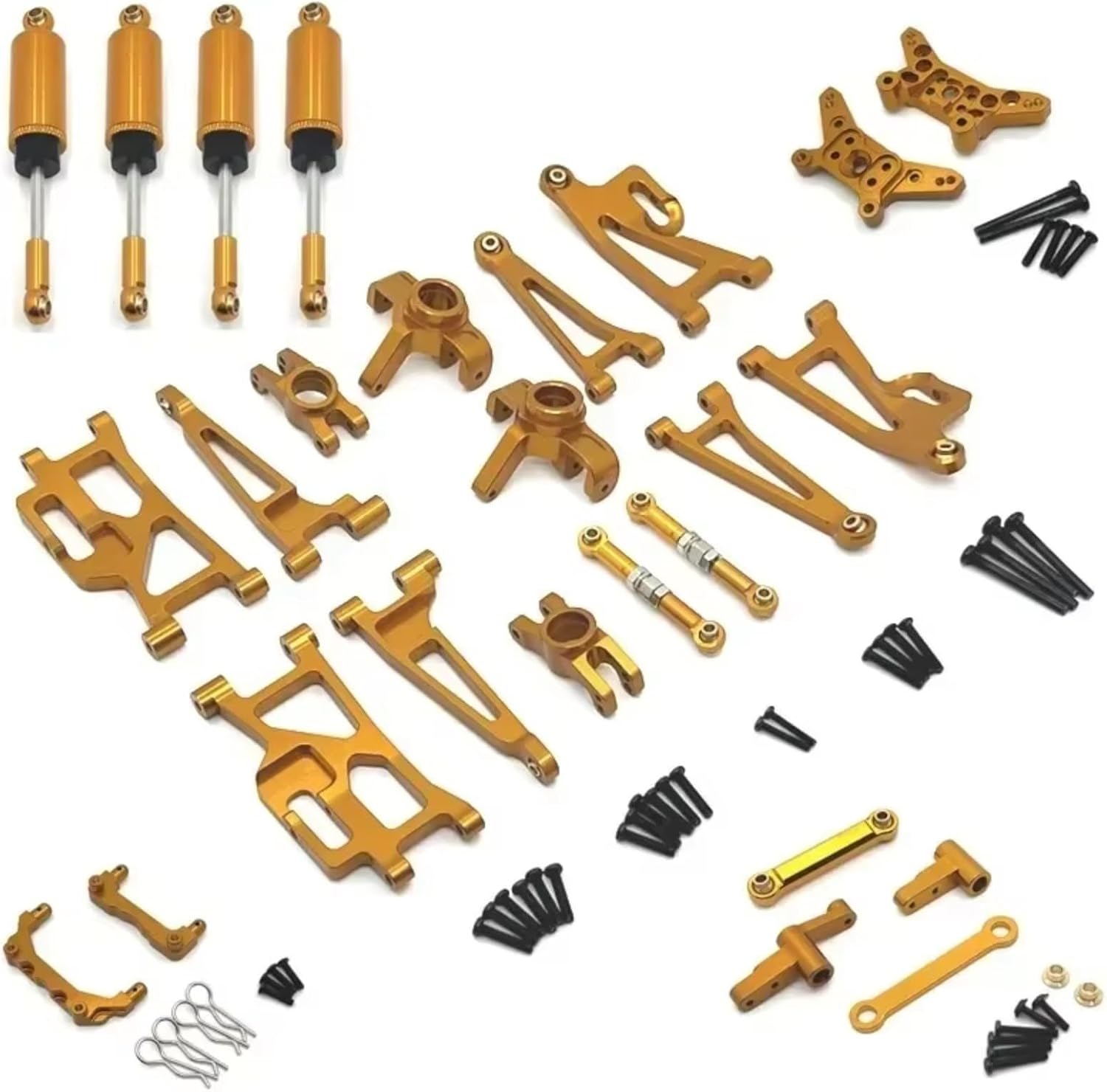 Models Upgrades Parts For MJX 14209 14210 1/14 Metal Steering Cup Linkage Hub Carrier Upper Lower For Swing Arm Set Shock Absorber RC Car Upgrade Parts(Yellow)