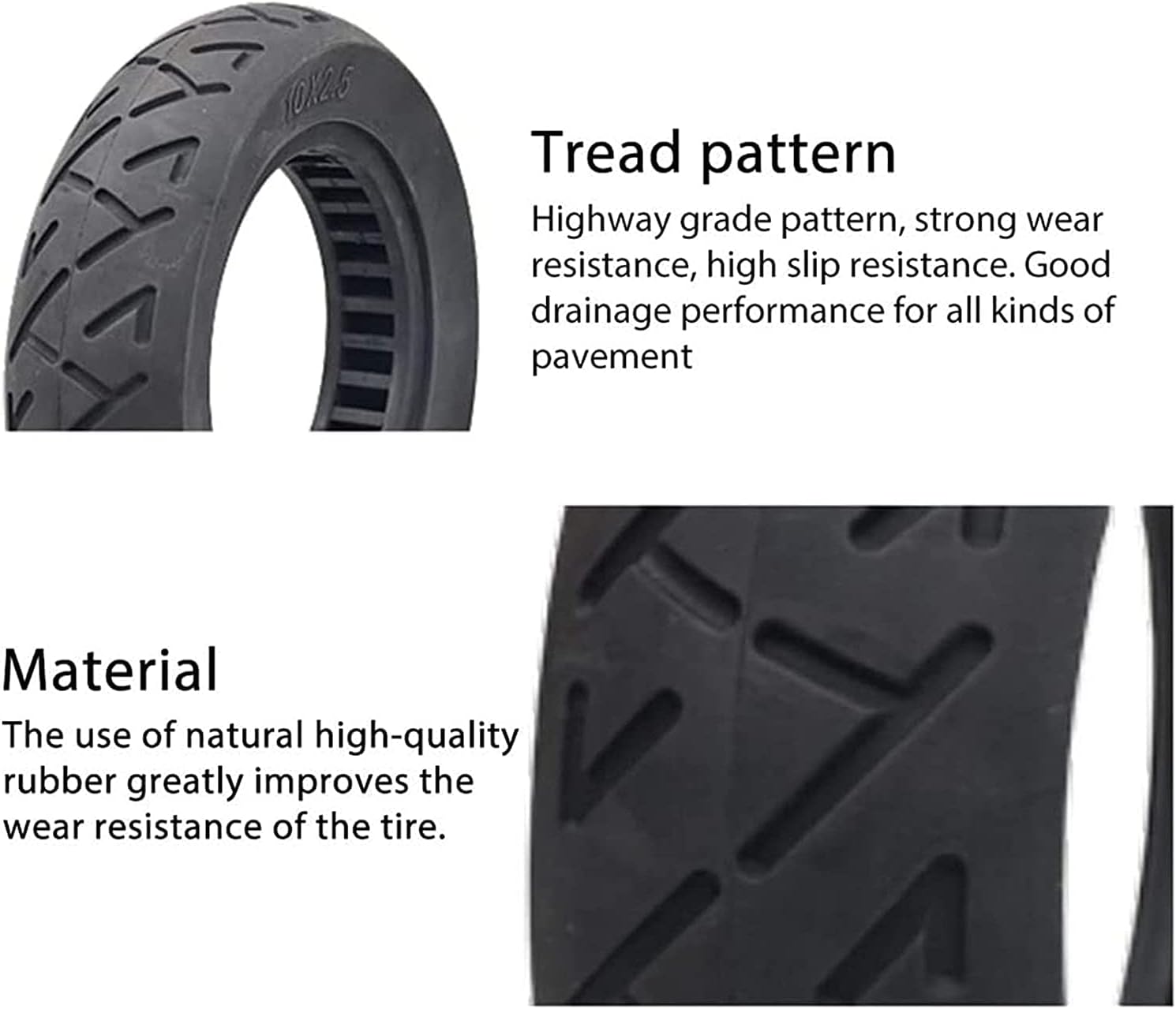 Electric scooter tires Electric Scooter Tires, 10 Inch Hollow Solid Tires 10X2.25/2.50 Free Pneumatic Wheels Electric Scooter Proof Tires Electric car tires (Black 10x2.25)