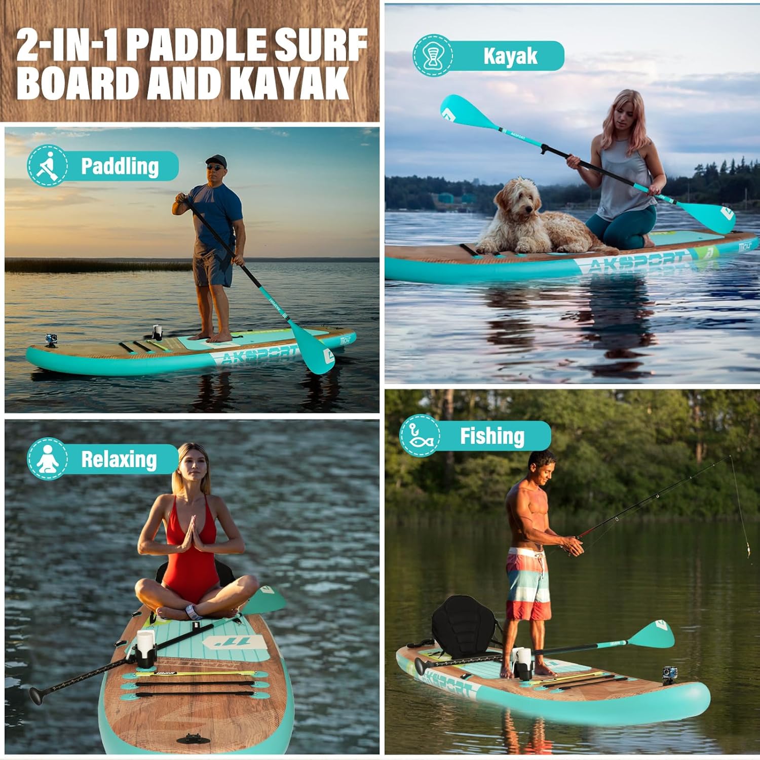 AKSPORT 11' Inflatable Stand-Up Paddle Board with Upgraded SUP Accessories Kit | Extra Wide 34