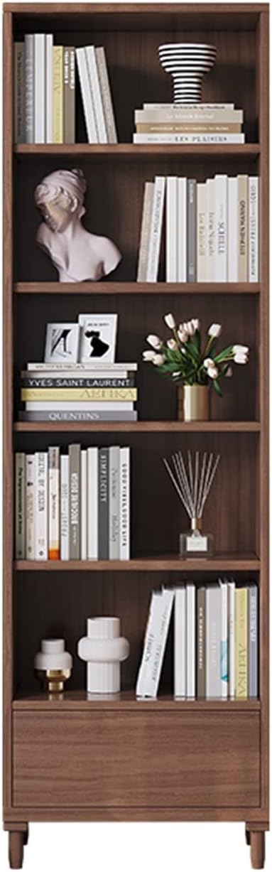 KIRANDY Solid Wood Bookshelf, Floor-to-Ceiling Study Cabinet Bookcase, Simple Combination Storage Rack for Bedroom (Color : Walnut Color)