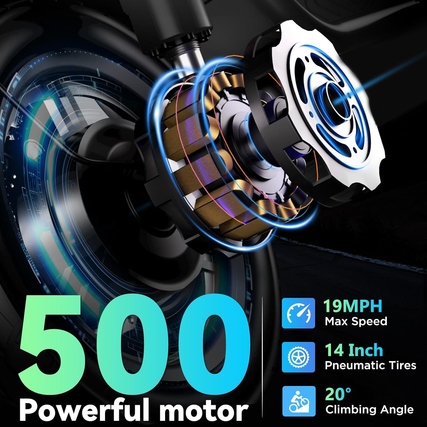 Heavy Duty Electric Scooter with Seat for Adults – 500 lbs Capacity Commuter E Scooters, 20MPH, 480W Motor, 30-Mile Range, Dual Suspension, Foldable Powered Mobility Scooter with 14