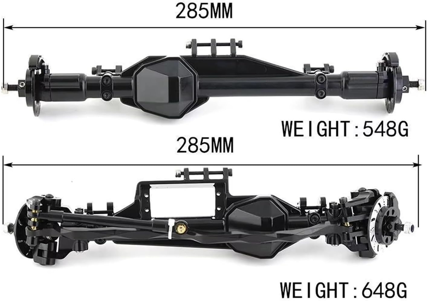 Compatible with Axial for RBX10 for Ryft 1/10 RC Crawler Car Upgrade Parts Accessories Metal Complete Front and Rear Axle RC Car Part Accessories(Black,Front and Rear)
