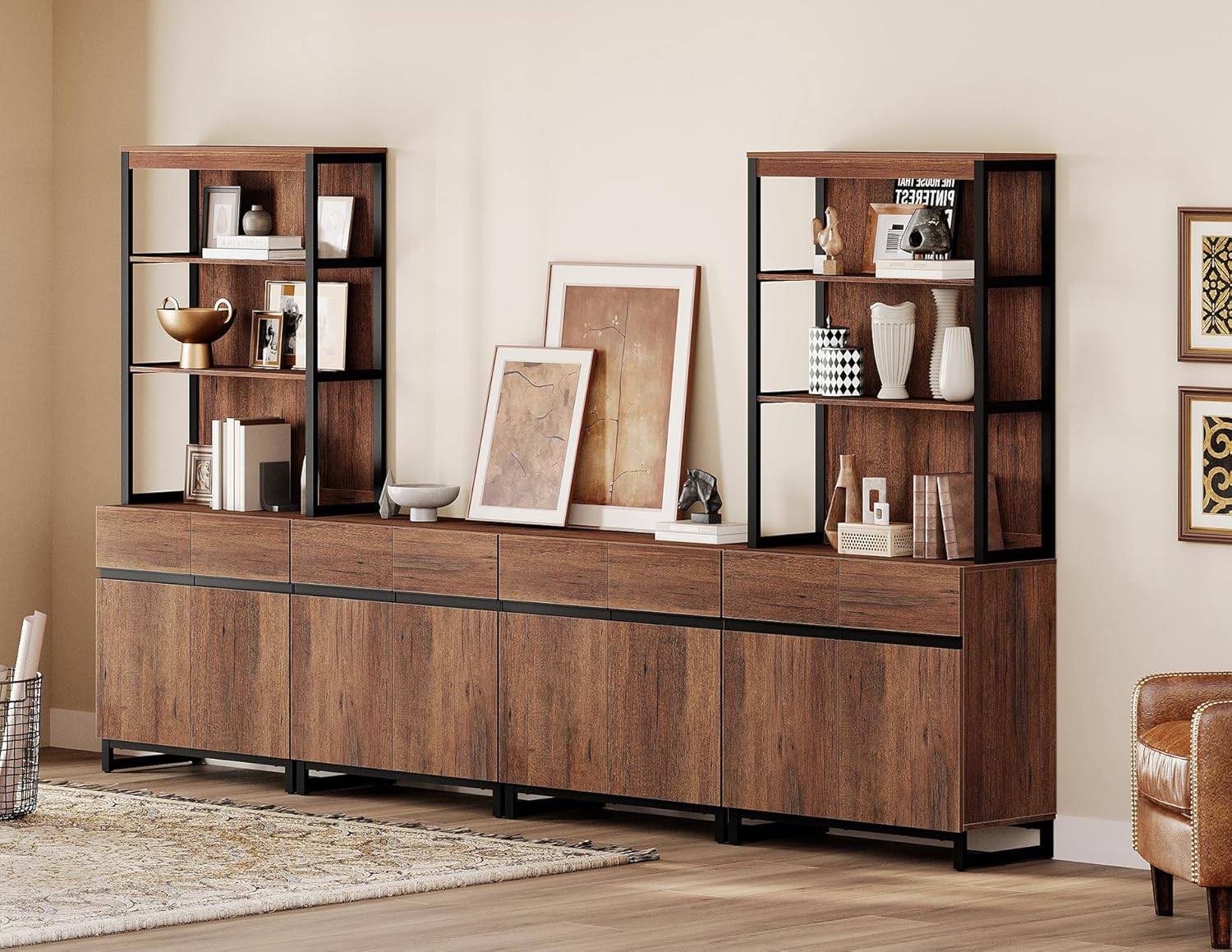 WAMPAT 3 Tier Bookshelf with Storage Cabinets, 72