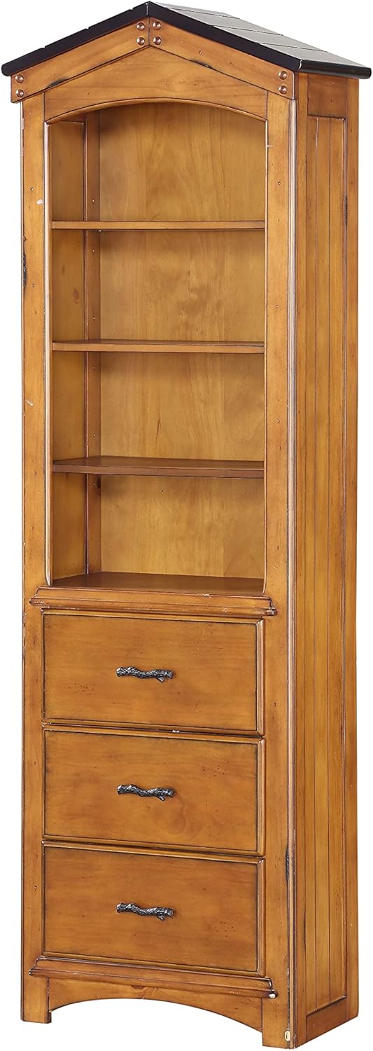 Modern Tree House Loft Bed Bookcase Wall Mirror Wall Clock Timer Decor Accent Table for Home Bedroom (Brown Oak & Black Accent Table) (Rustic Oak Tree House Bookcase)