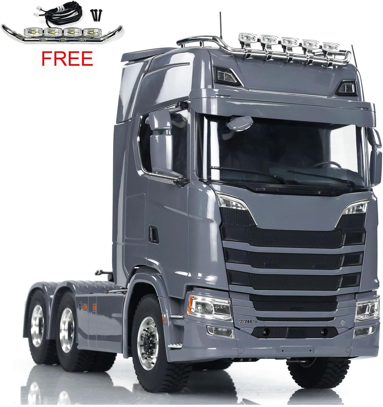 1/14 6X6 RC Tractor Truck Metal Chassis Differential Lock Axles Light Sound System Remote Control Car 2-Speed Transmission Hobby Grade Model(Grey)