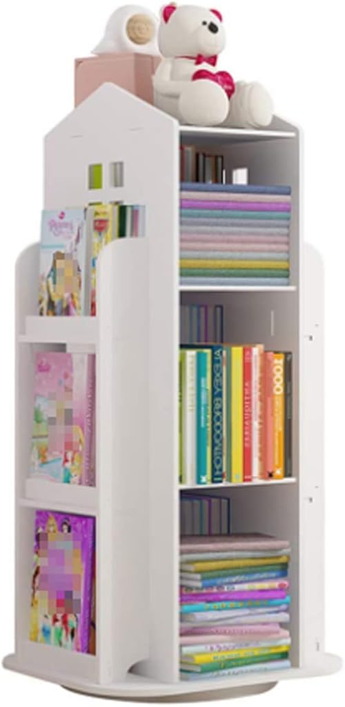 SYALEO 4 Tier Rotating Children's Bookshelf 360 Display Cabinet Floor Standing Open Bookcase Toy Storage Organizer for Nursery Playroom