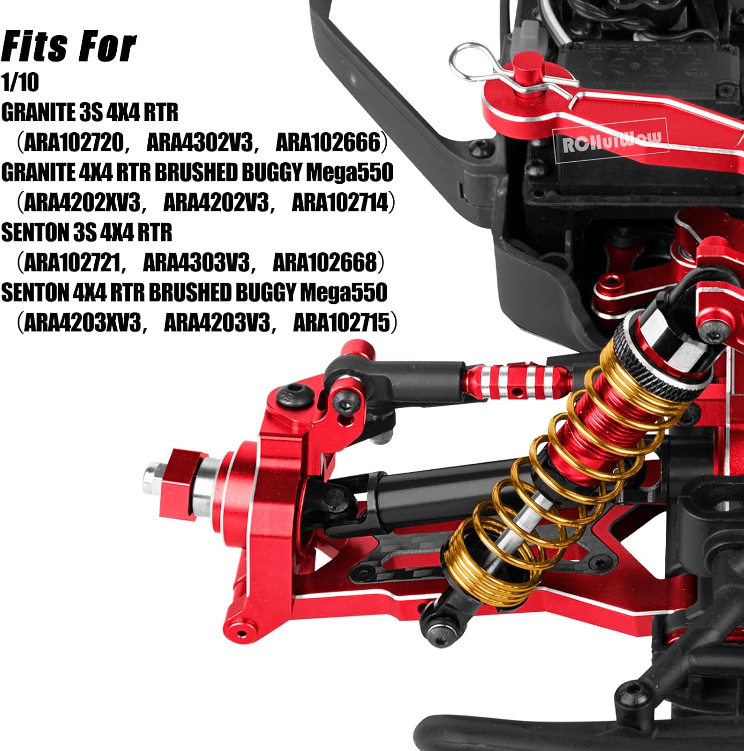 RC Upgrades Part for 1/10 Senton/Granite 3S &550,Shocks,Driveshafts,A Arms,Turnbuckles,Caster Block Set,Gearbox,25T Servo,58T Slipper,Center CVD &Support,Shock Towers,Steering,Red