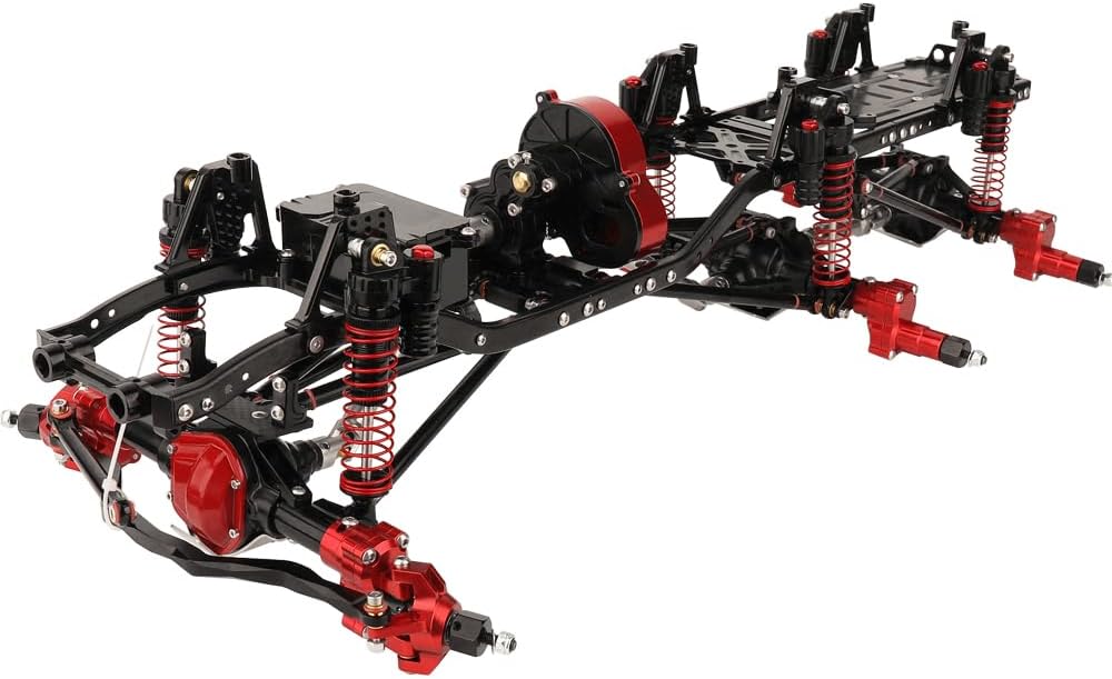450mm Wheelbase 6x6 Chassis Frame Set with Transmission Front Middle Rear Complete Axle for 1/10 RC Crawler Car Axial SCX10 Metal DIY Upgrade (red -Black-Portal Frame)