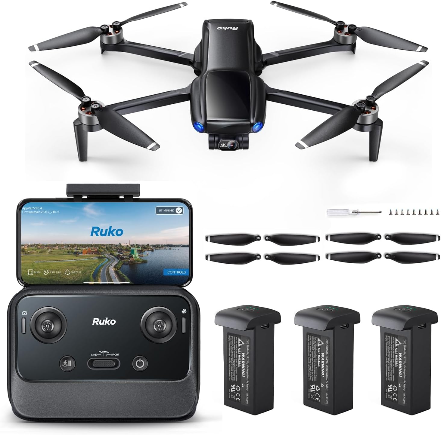 Ruko U11MINI 4K, Drones with Camera for Adults and Ruko Original Replacement Propellers