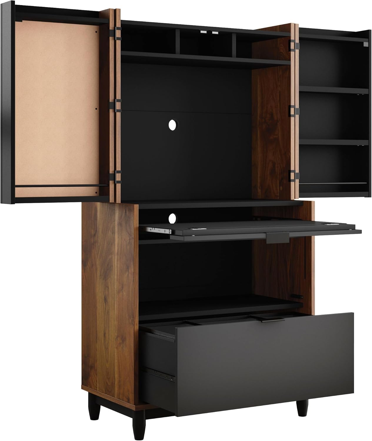 Sauder Harvey Park Computer Cabinet with Storage, Grand Walnut Finish