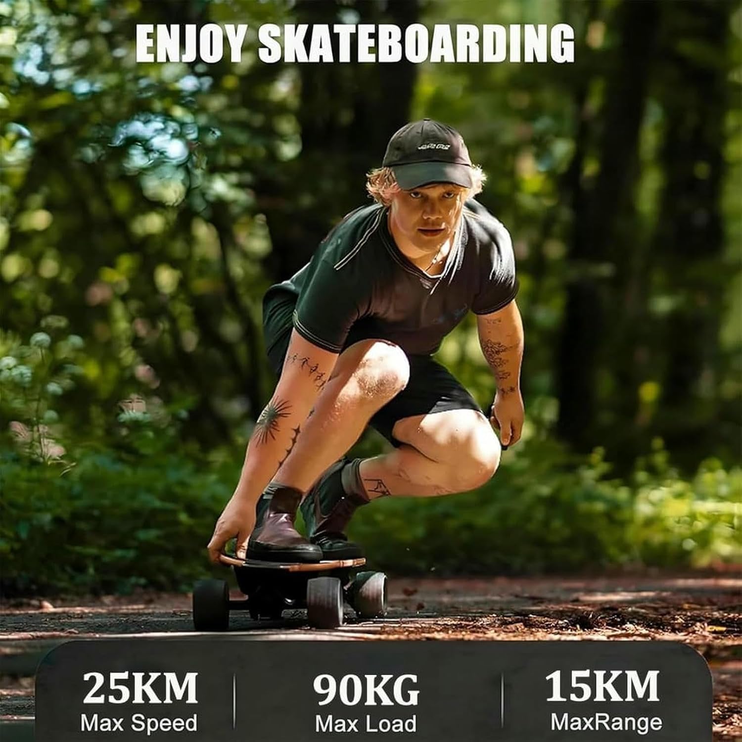 All-Terrain Electric Longboard, 25 km/h top Speed and 15 km Range, Electric Skateboard with 4-Speed Remote Control, 330 lb Load Capacity