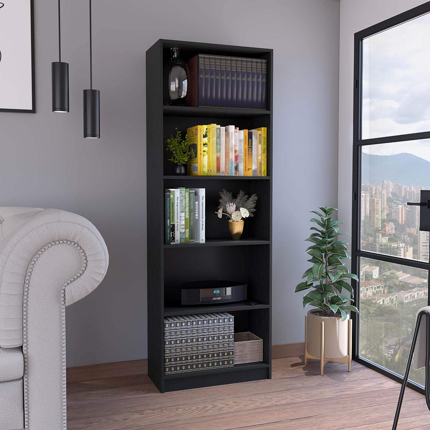 ROCKRAIN 4-Tier Bookcase with Modern Storage - Wood Frame Rectangular Design for Home Office & Student Dorm Organization - Books & Decor Display Shelf for Family & Workspace Use