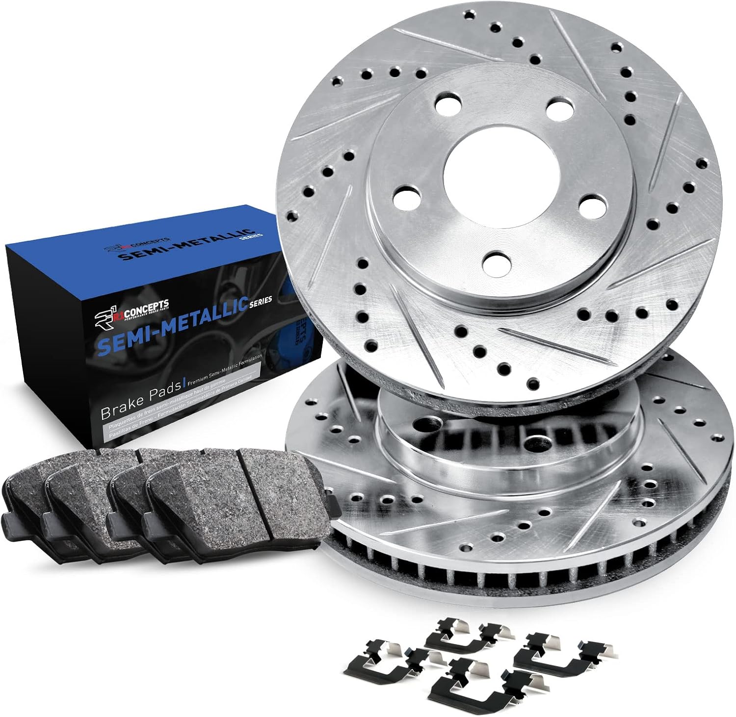 R1 Concepts Front Brake Kit For 2016-2020 Lexus GS; 2015-2021 Lexus RC F| Drilled Slotted Brake Rotors| Semi Met Brake Pads and Rotors Kit|Hardware included