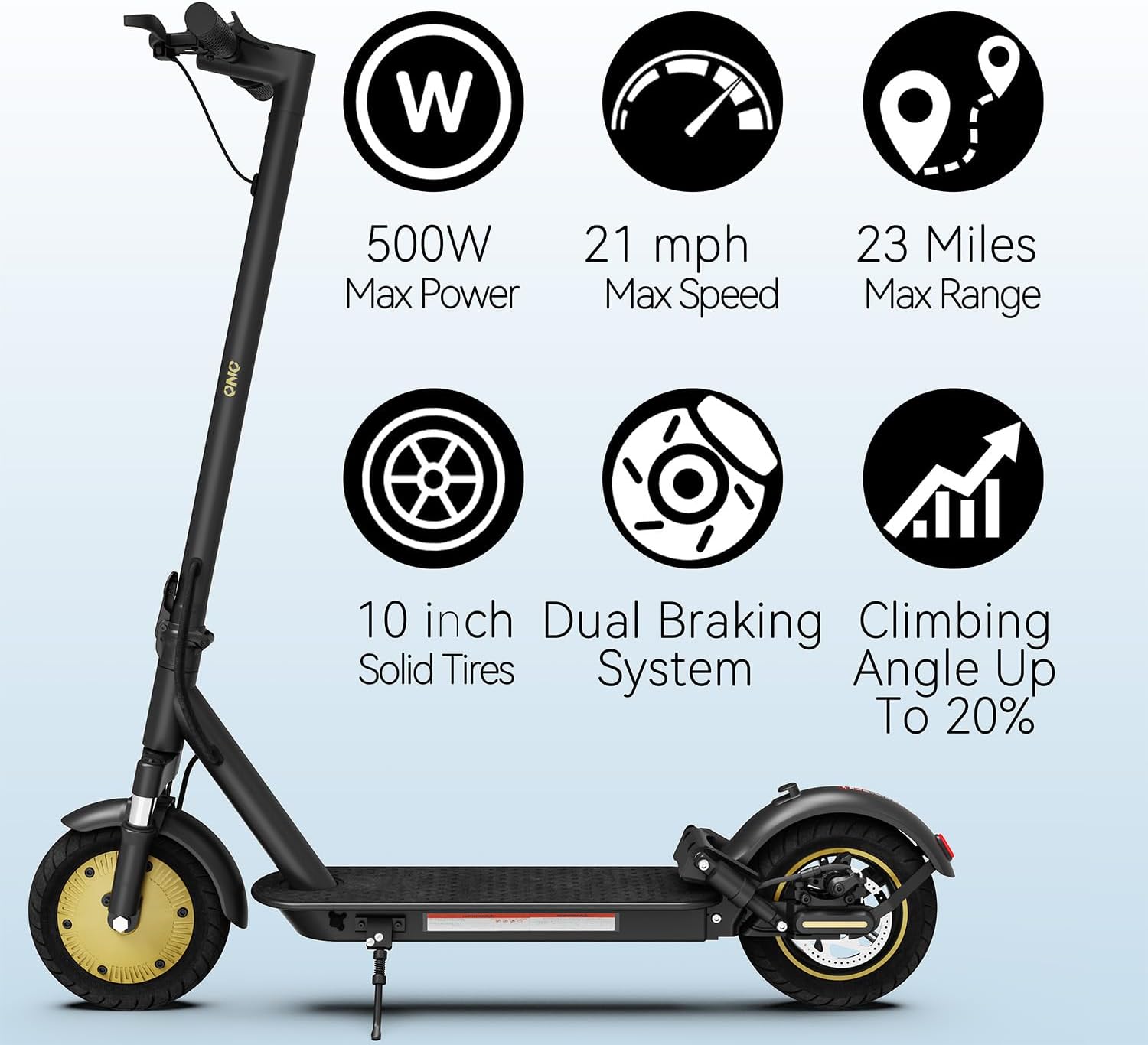 Adult Electric Scooter for Commuting - 500W Motor, 19 Mph Top Speed, 23 Miles Range, 10'' Solid Tires | Dual Brakes, Dual Suspension, APP Control