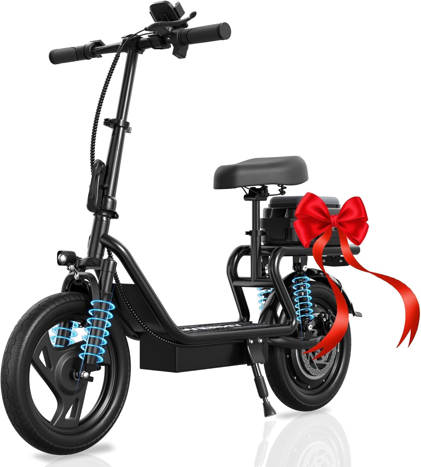 WERHY Electric Scooter,500W Motor, 14'' Tires, Top Speed 22 mph, Max 27/49 Miles Ranges, Foldable E-Scooter with Suspension &Adult with Seat, Digital Display, Cruise Control,Rear Seat Box/Basket