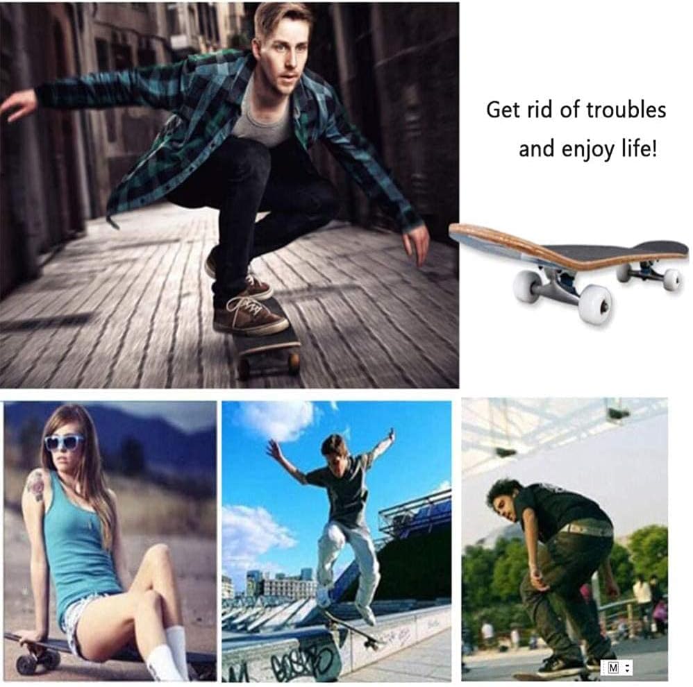 Skateboards for Beginners 31 x 8 inch Complete Skateboard for Kids Teens and Adults 7 Layer Canadian Maple Double Kick Deck Concave Cruiser Trick Skateboard (E)