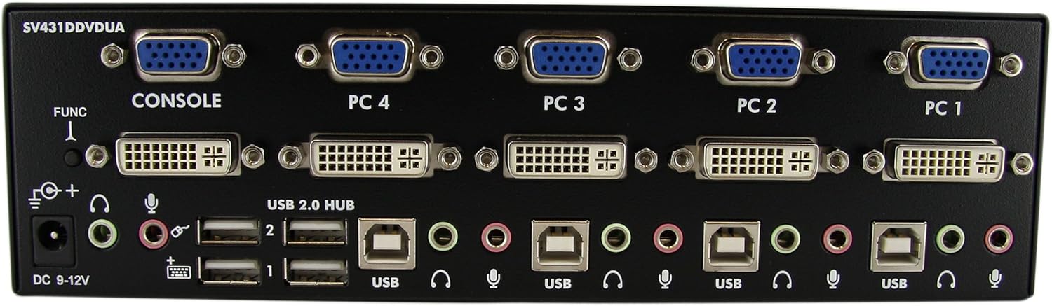 StarTech.com 4 Port DVI VGA Dual Monitor KVM Switch USB with Audio and USB 2.0 Hub, TAA (SV431DDVDUA)